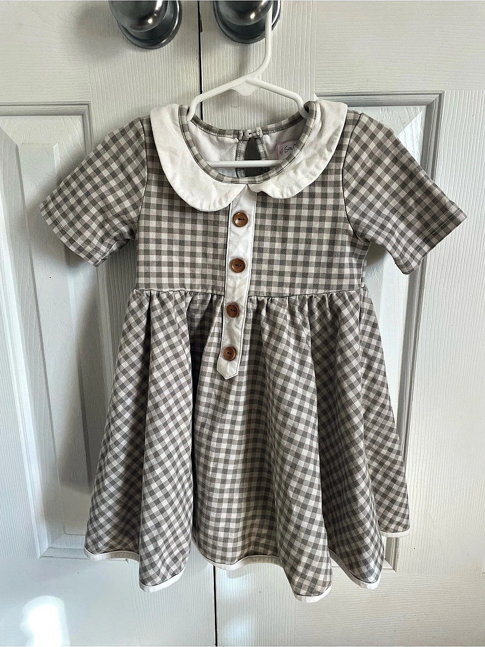 Sweet Honey Gingham Collared Dress Gray & White